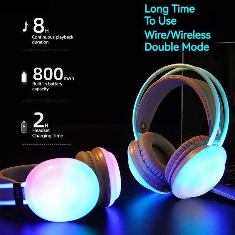 Gaming Headset With Mic Rgb - Gamer Drahtlose Bluetooth Kopfhörer RGB Fließende