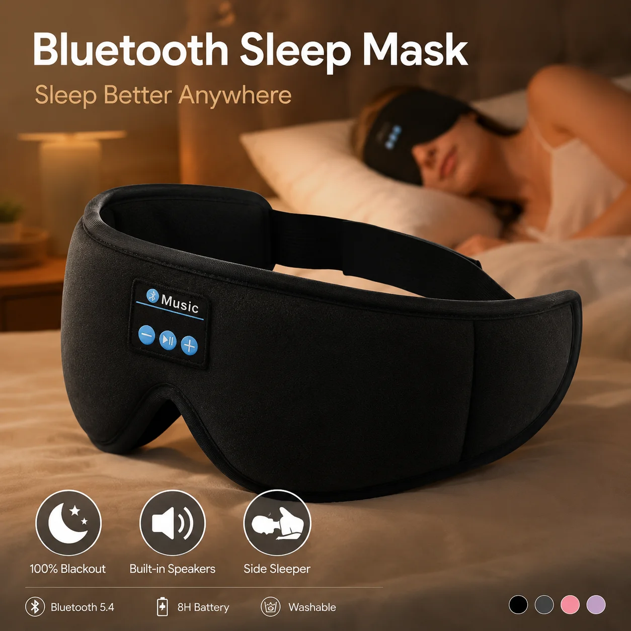Sleep Mask Headphones Bluetooth - Kabellose Schlafkopfhörer-Augenmaske, 3D-konturierte lichtblockierende Maske mit