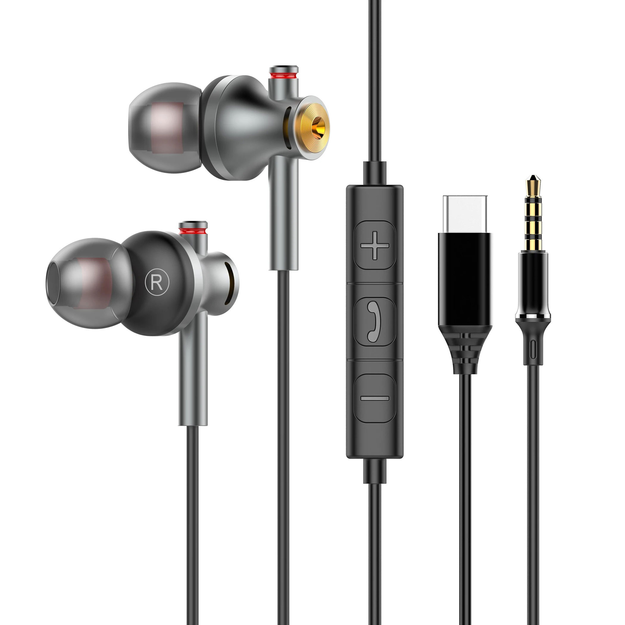 Type C Wired Earphones With Mic - EARDECO 3,5mm/TypeC Kabelgebundene Kopfhörer Bass-Ohrhörer In-Ear